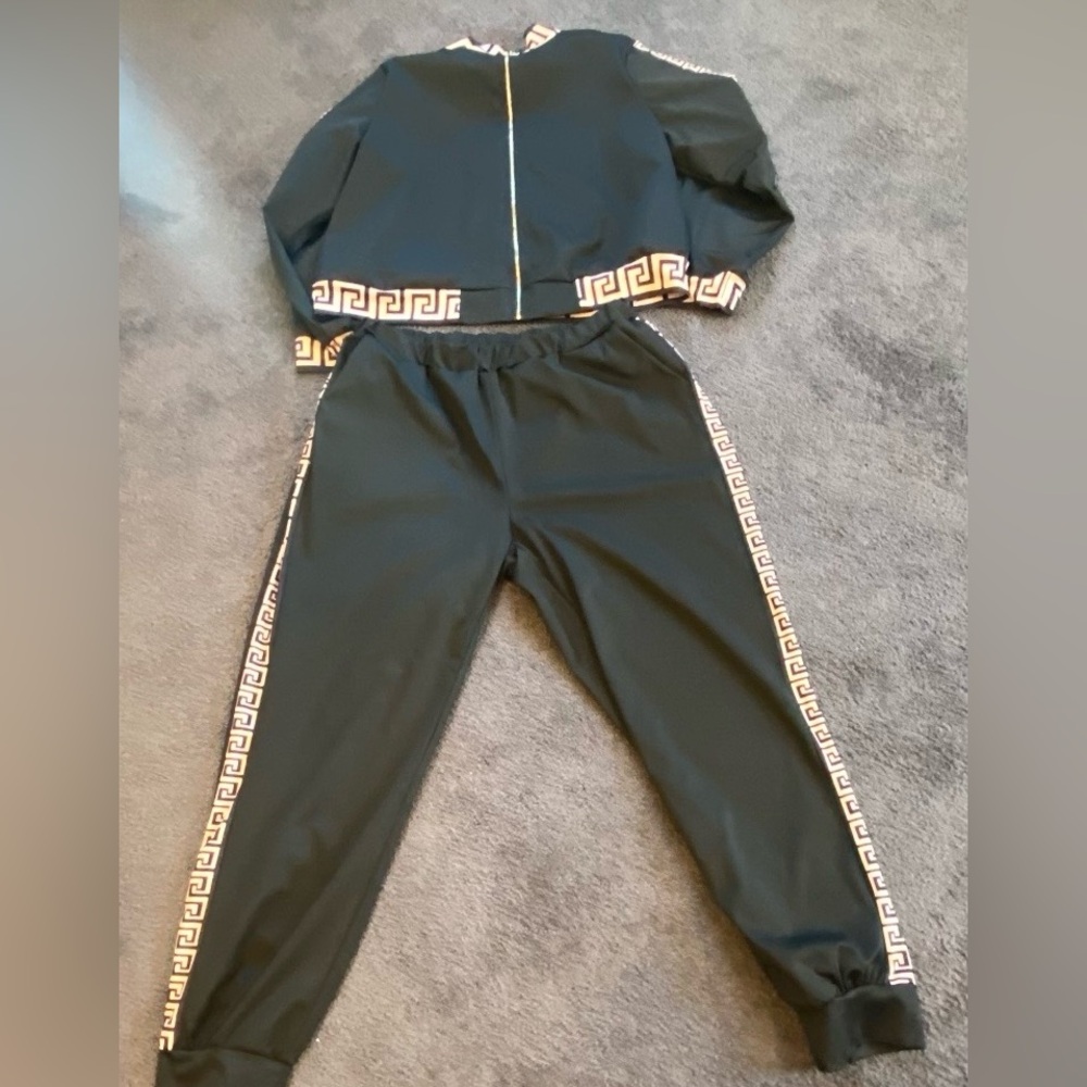 Black and Gold Track Suit with Greek Key Design